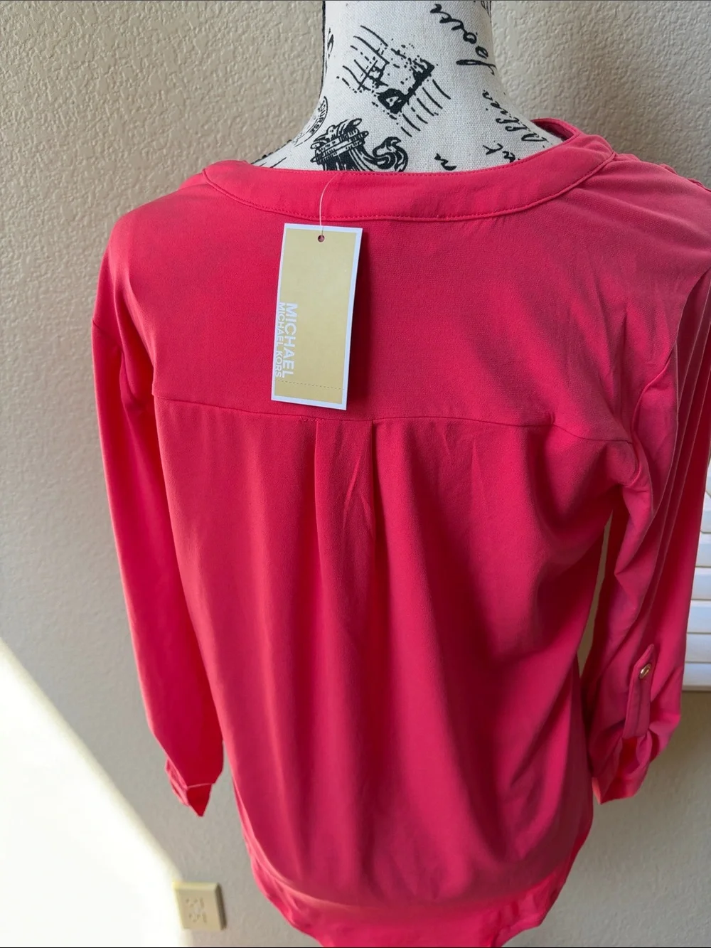 Michael Michael Kors Coral Pink Quarter Zip Long Sleeve Top Medium NWT